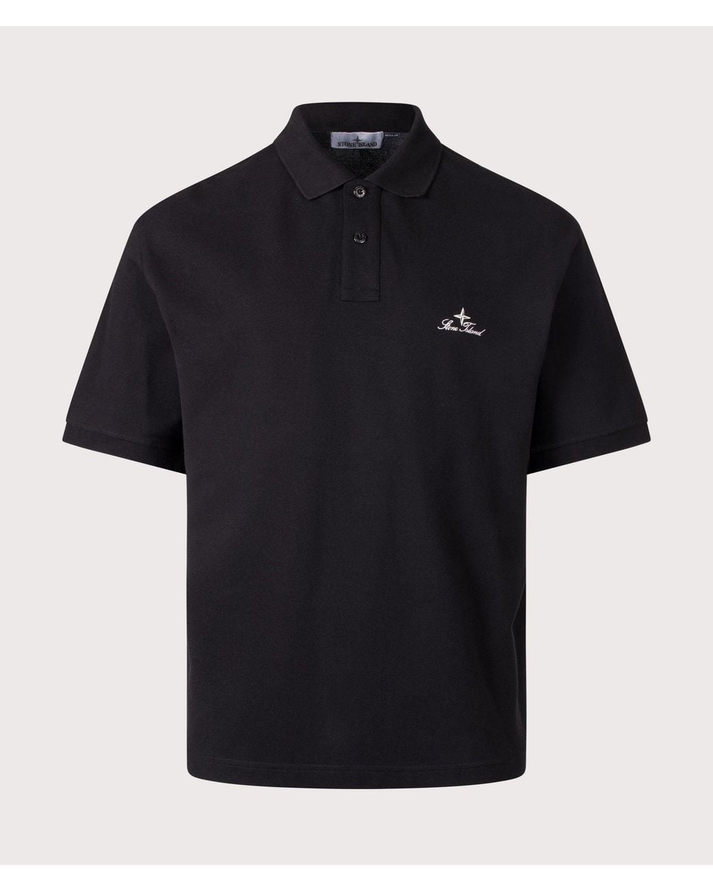 Stone Island Black Regular Fit 50/2 Organic Pique Polo Shirt for men