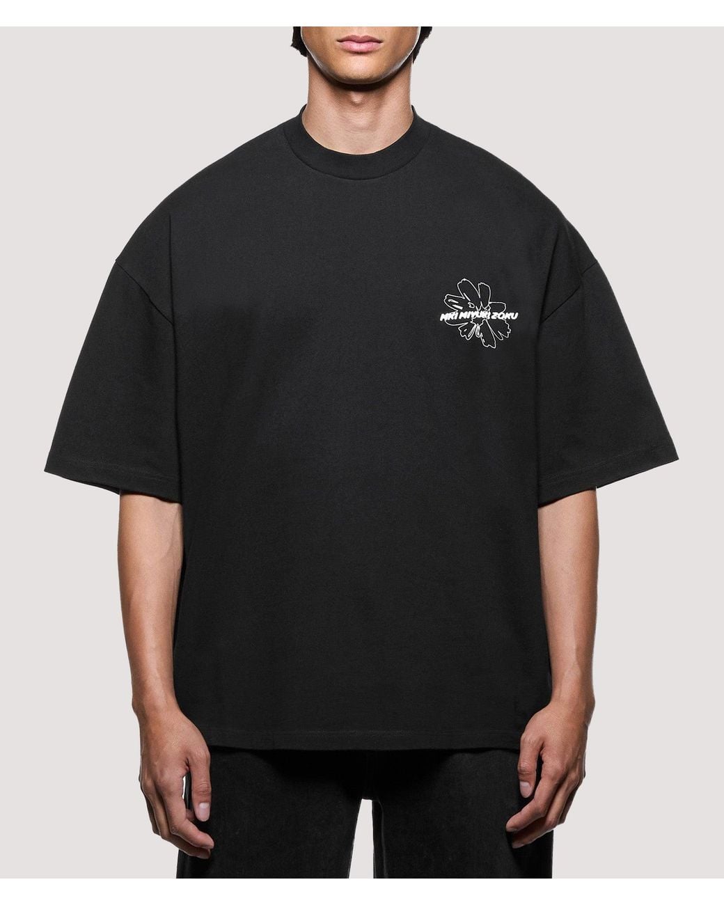 MKI Miyuki-Zoku Black Oversized Box Fit Wildflower T-Shirt for men