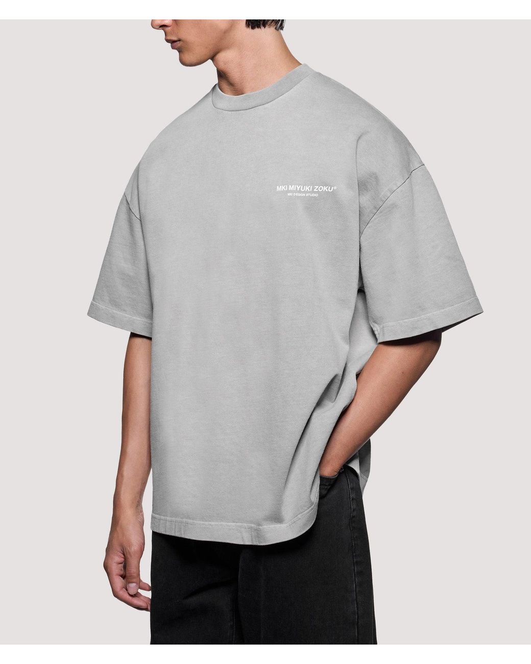 MKI Miyuki-Zoku Gray Oversized Box Fit Design Studio T-Shirt for men