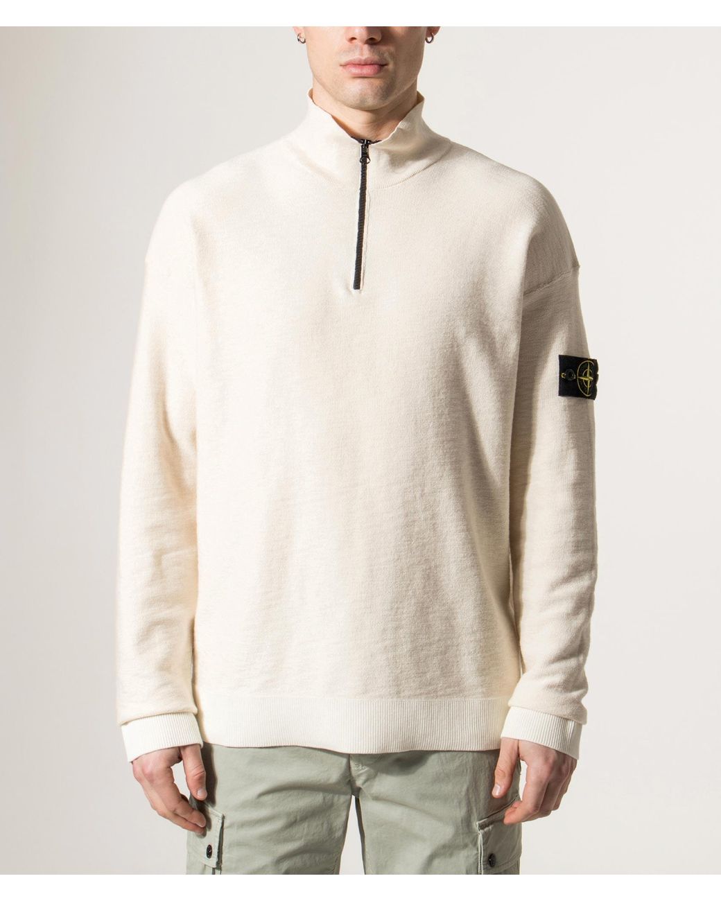 Stone Island Natural Relaxed Fit Quarter Zip Knit Jumper for men