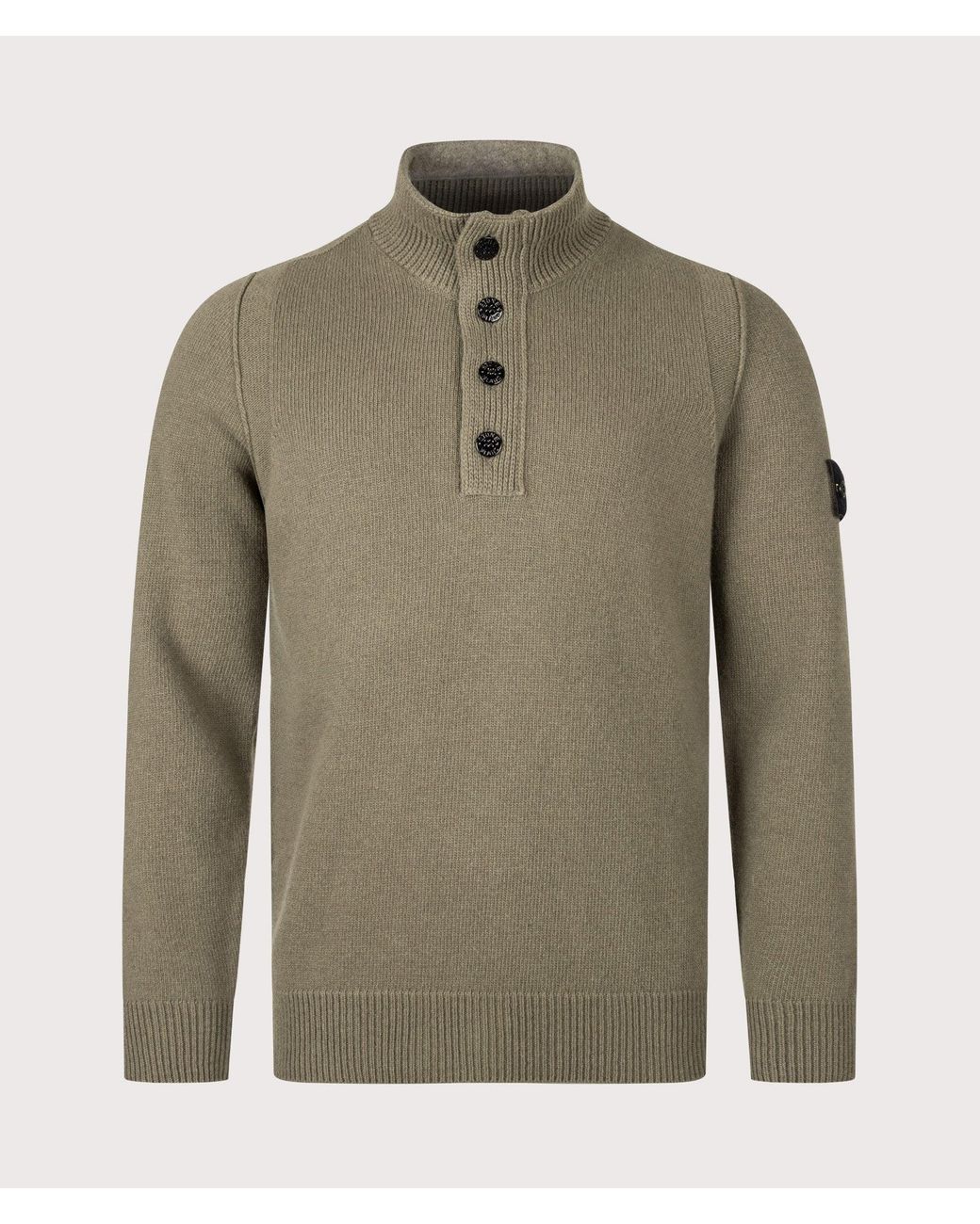 Stone Island Green Lambswool Button Up Jumper for men