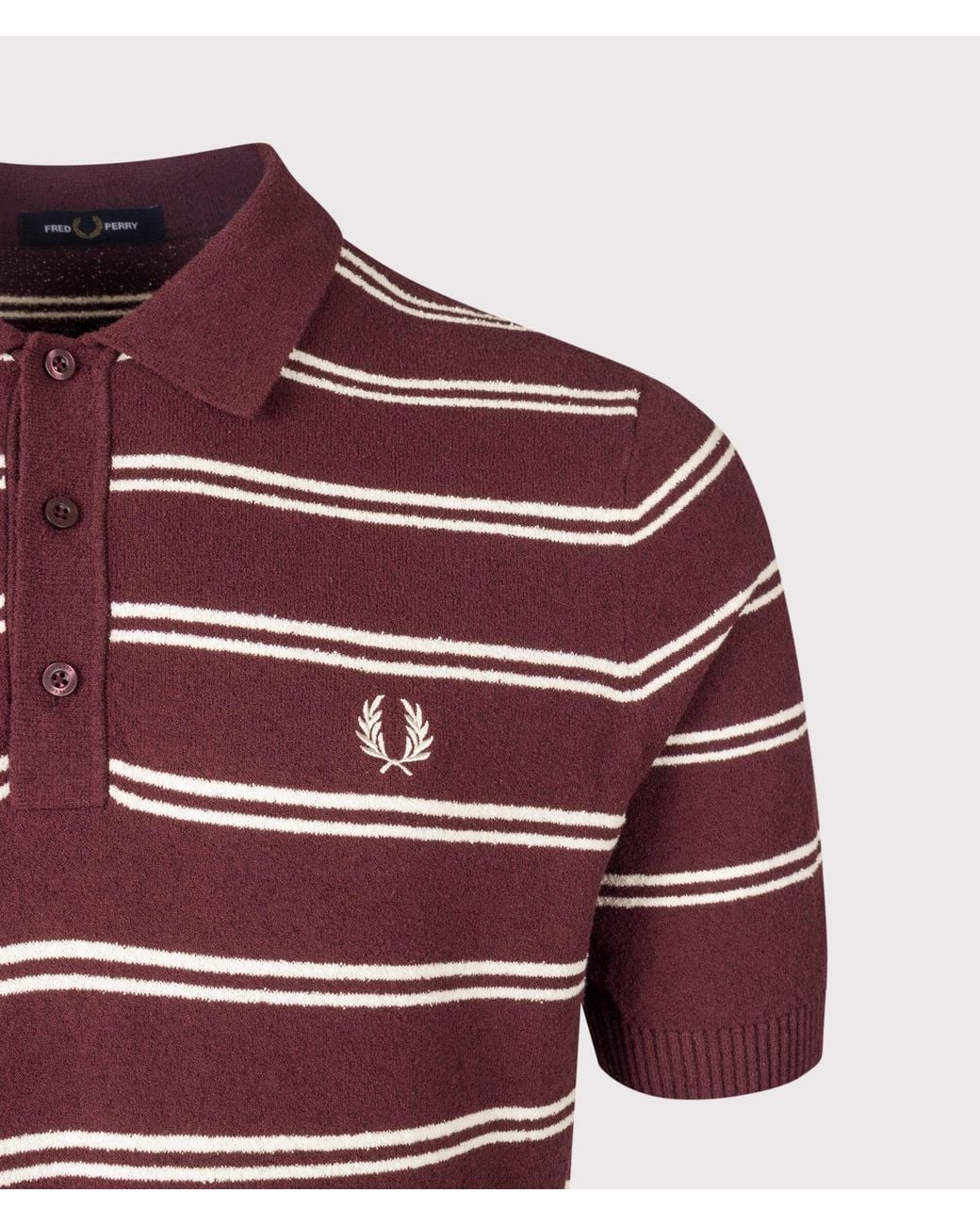 Fred Perry Red Regular Fit Boucle Stripe Knitted Shirt for men