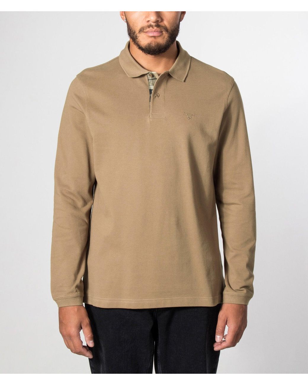 Barbour Natural Regular Fit Essential Long Sleeve Tartan Piqué Polo Shirt for men