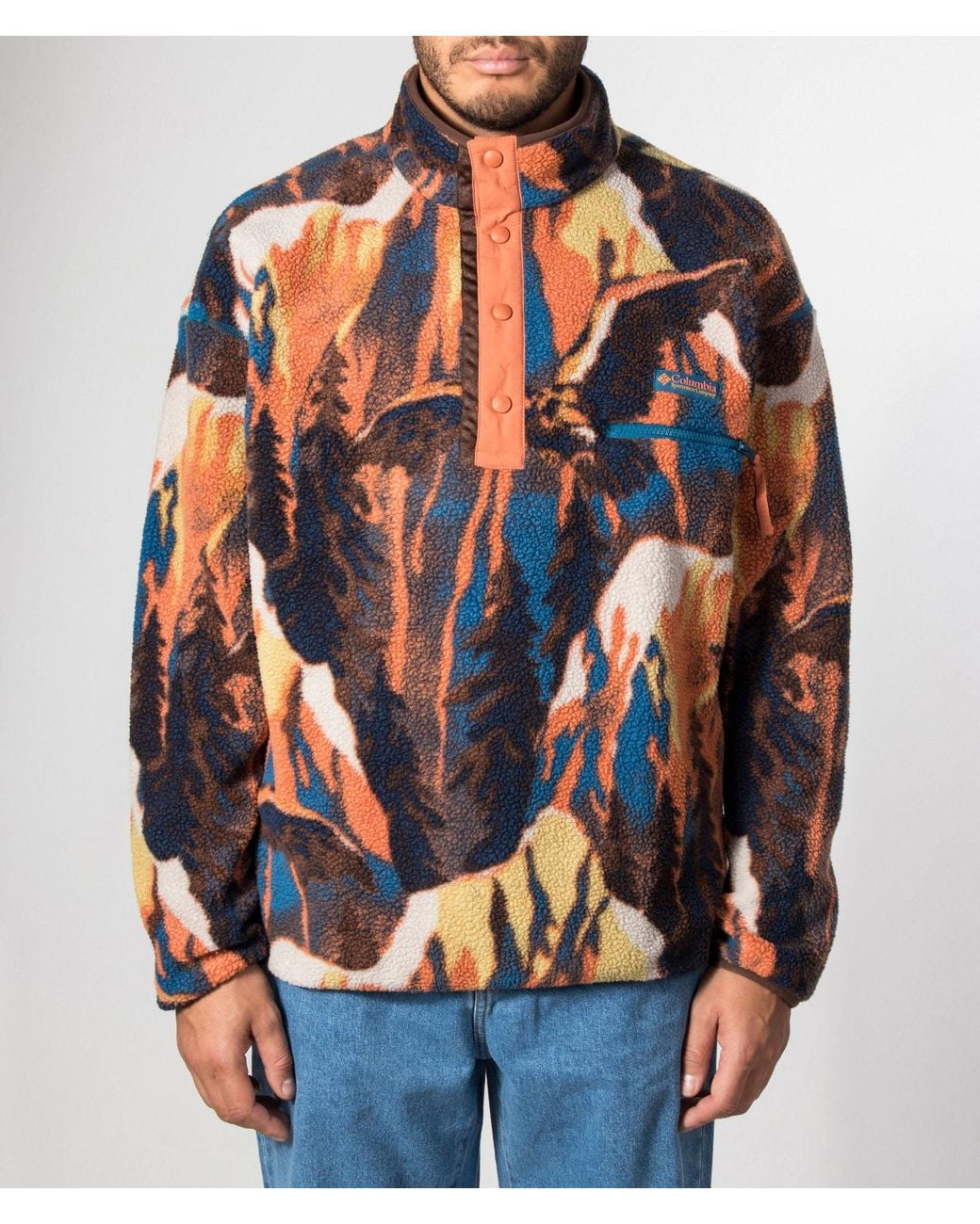 Columbia Brown Regular Fit Helvetia Ii Printed Half Snap Fleece for men