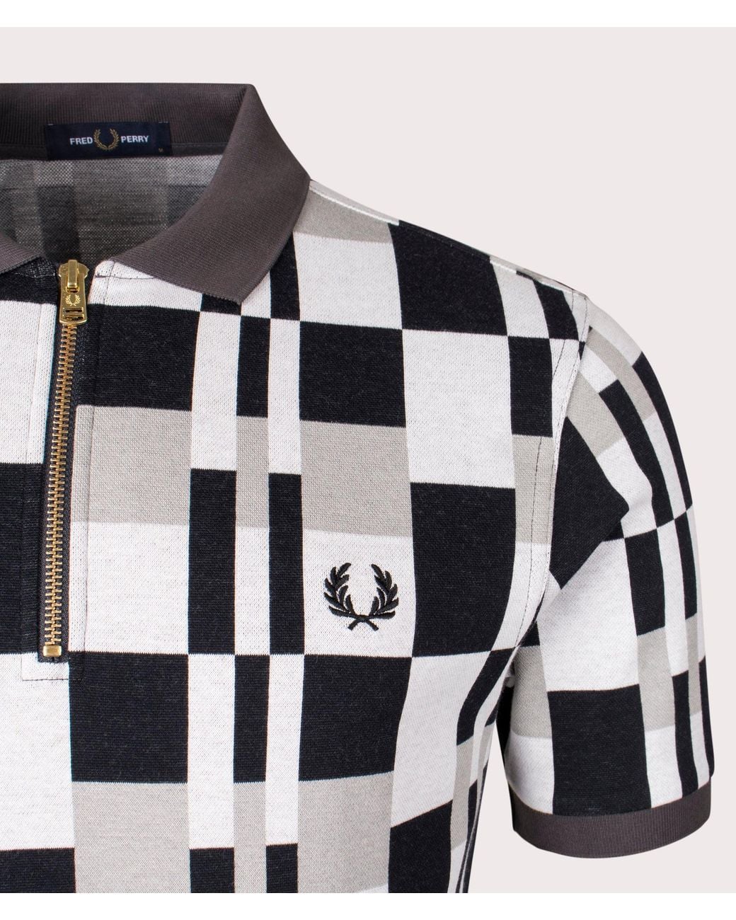 Fred Perry Chequerboard Zip Neck Polo Shirt in Black for Men | Lyst UK