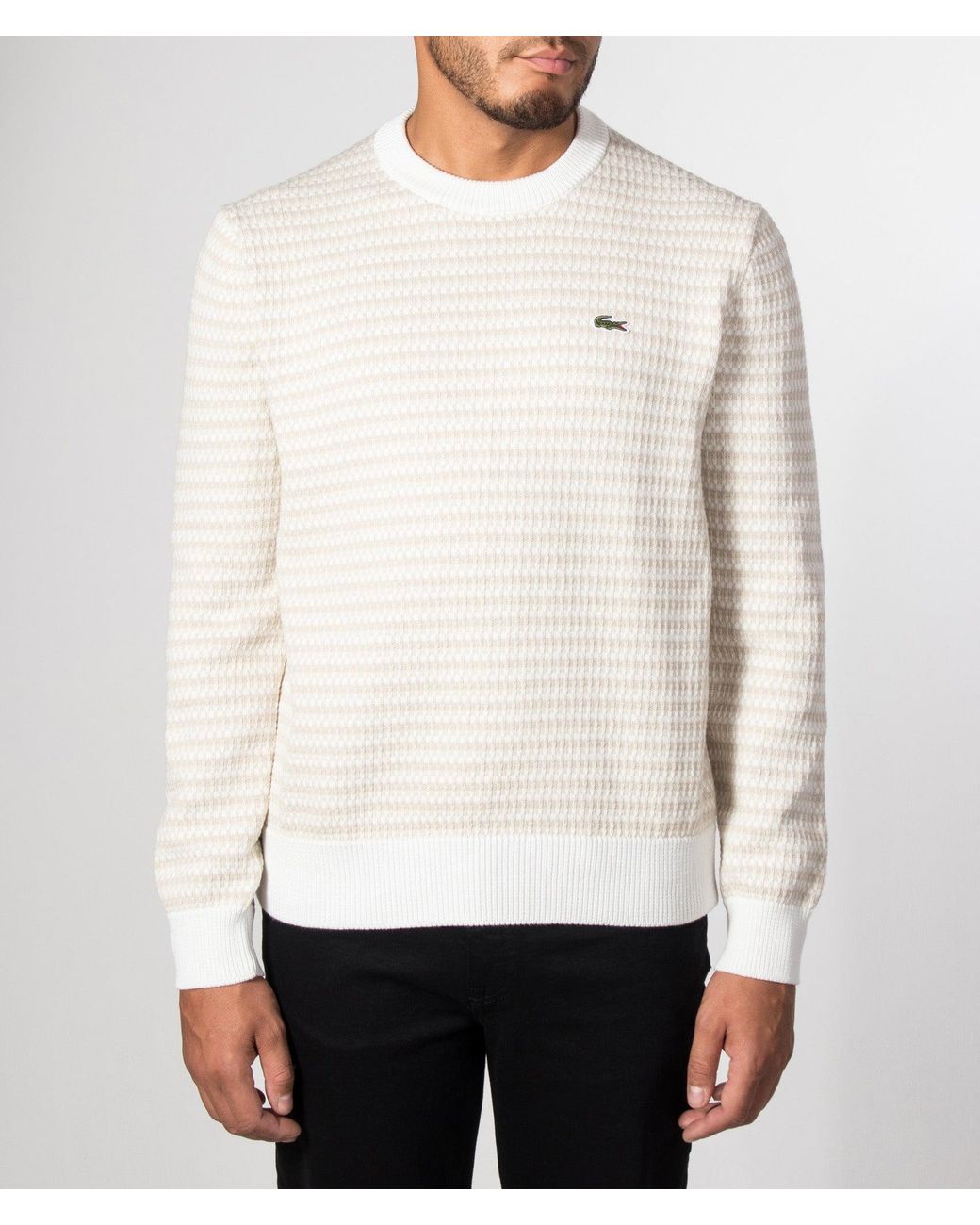Lacoste White Regular Fit Stripe Knitted Jumper for men