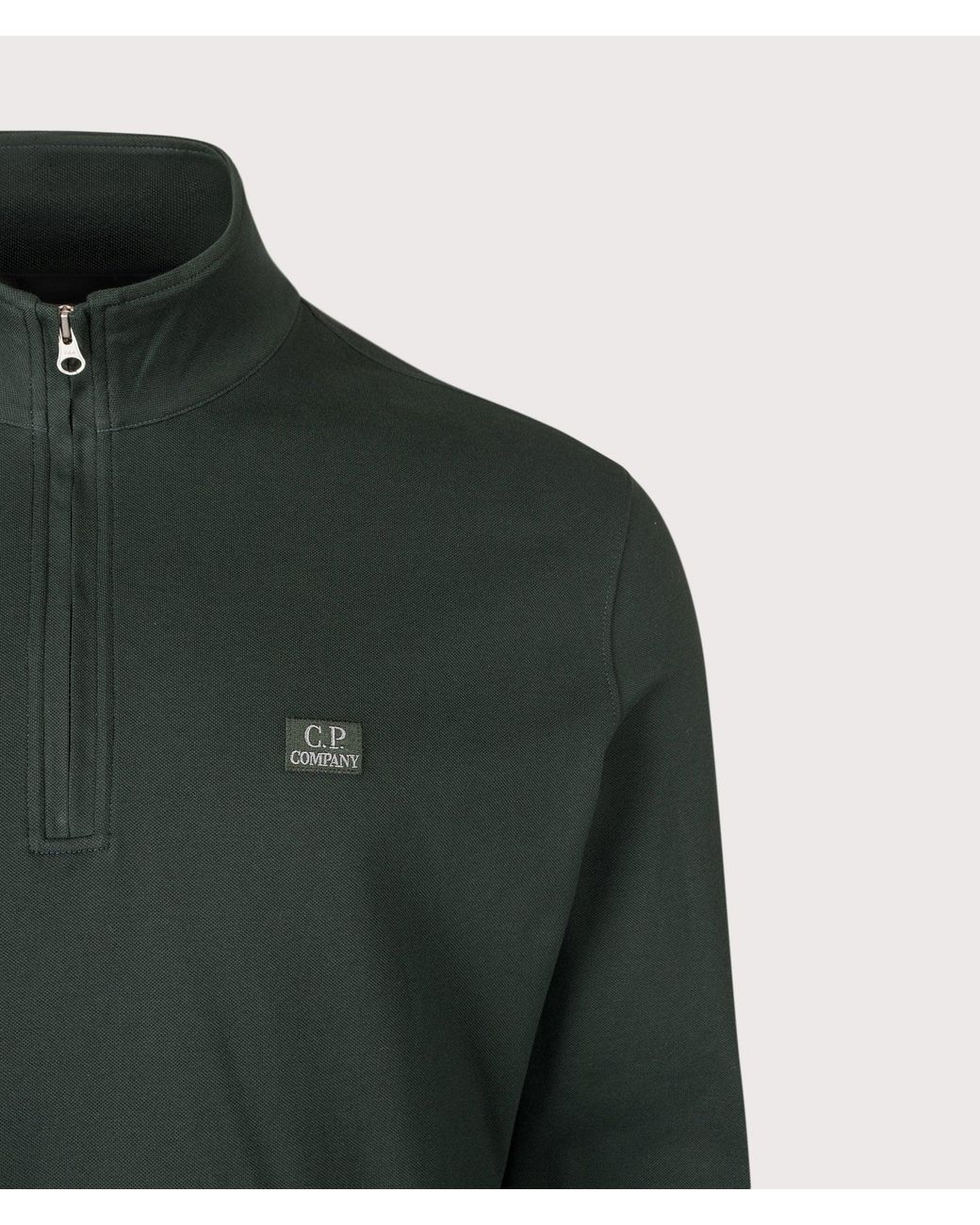 C P Company Green Stretch Piquet Quarter Zip Sweatshirt for men
