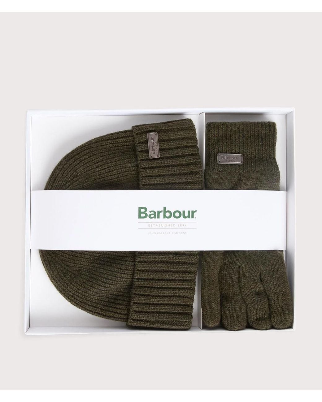 Barbour Green Carlton Beanie &Amp; Gloves Gift Set for men