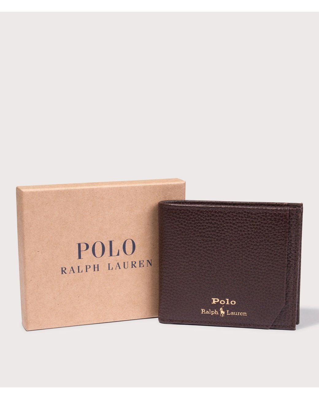 Polo Ralph Lauren Brown Pebbled Leather Billfold Wallet for men