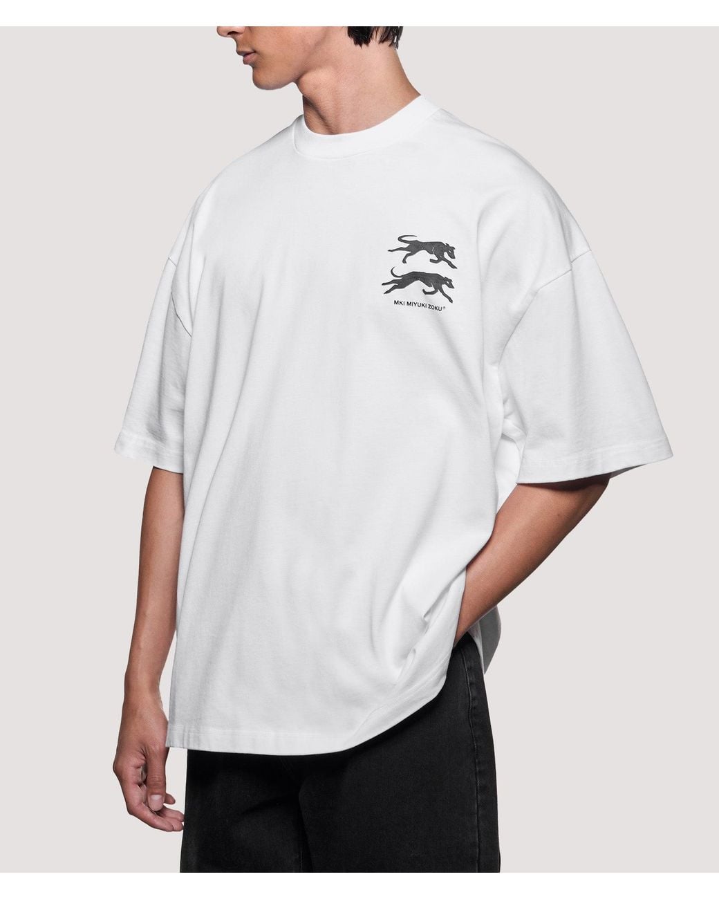 MKI Miyuki-Zoku White Oversized Box Fit Greyhound T-Shirt for men