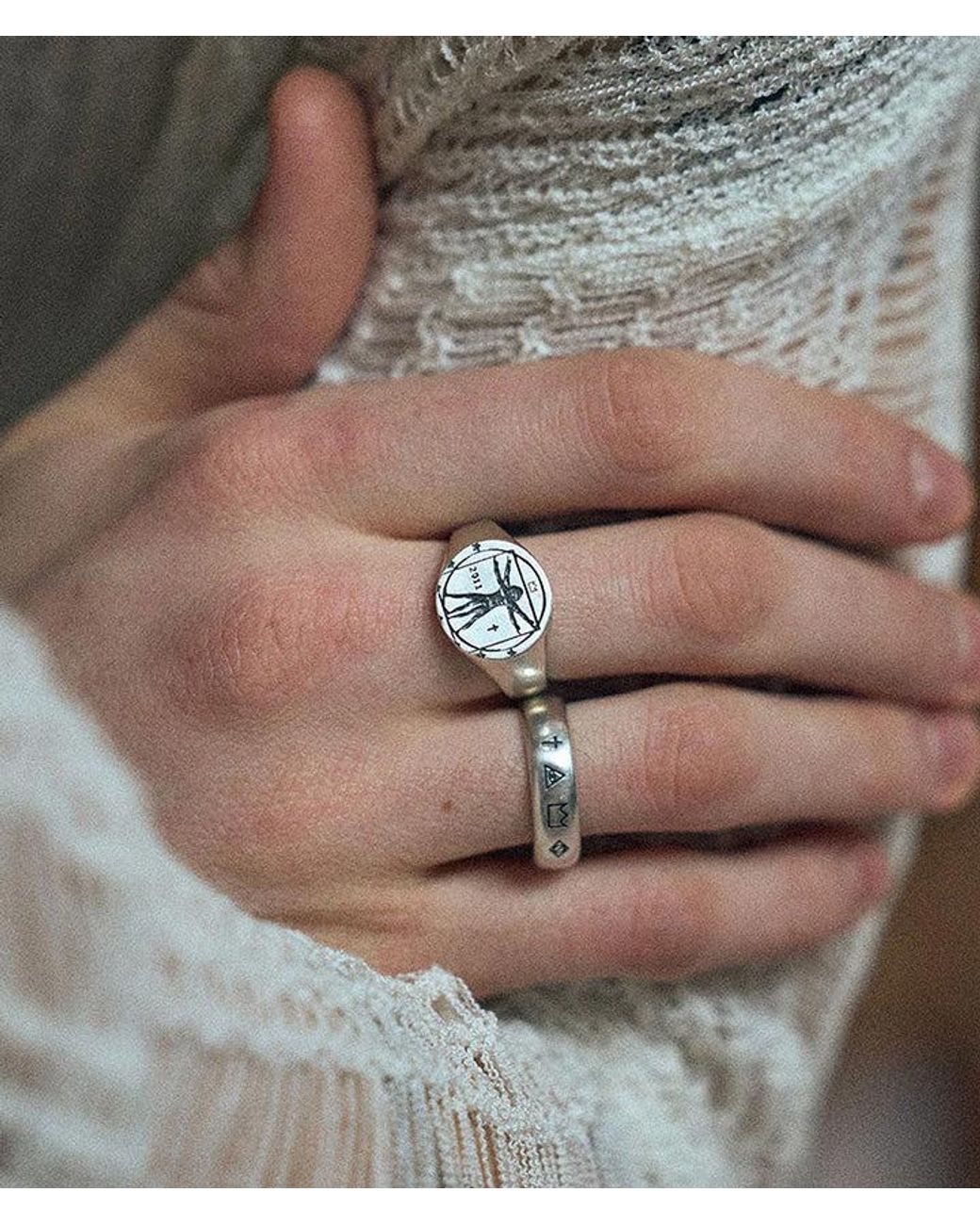 Serge Denimes White 4 Symbols Ring for men