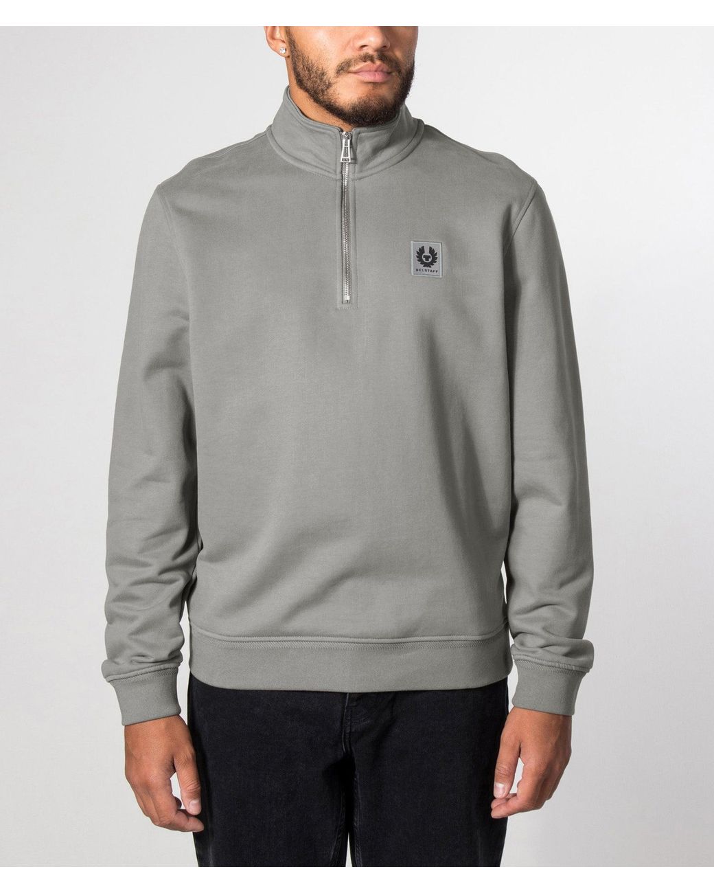 Belstaff Gray Regular Fit Quarter Zip Sweatshirt for men