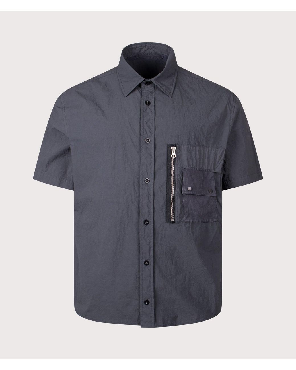 C P Company Blue Garment Dyed Tactel Short Sleeve Shirt for men