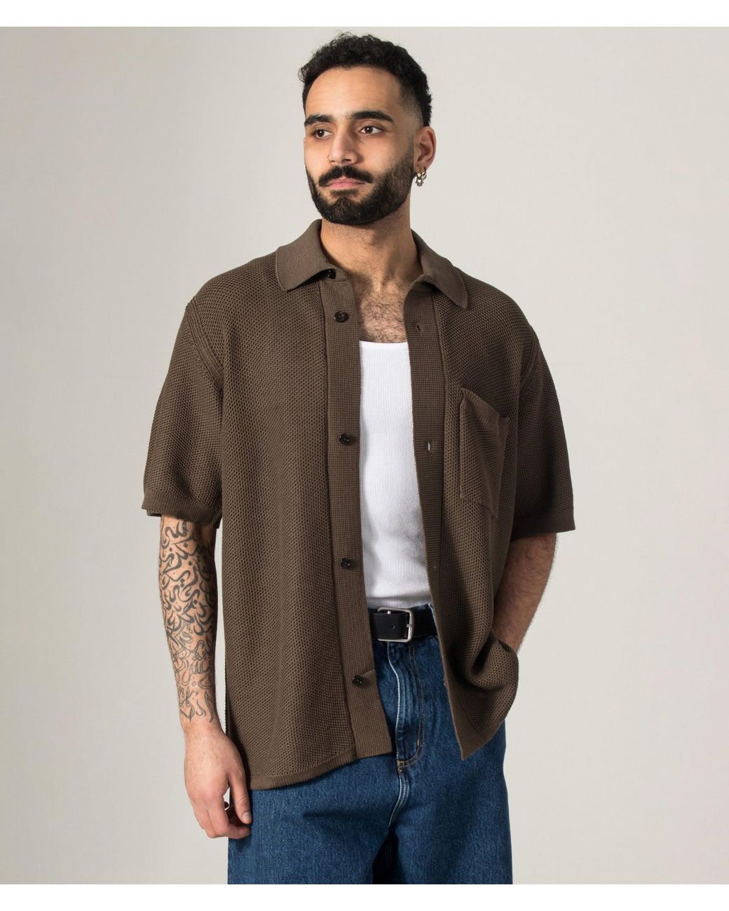 Norse Projects Brown Fredensborg Short Sleeve Knitted Shirt for men