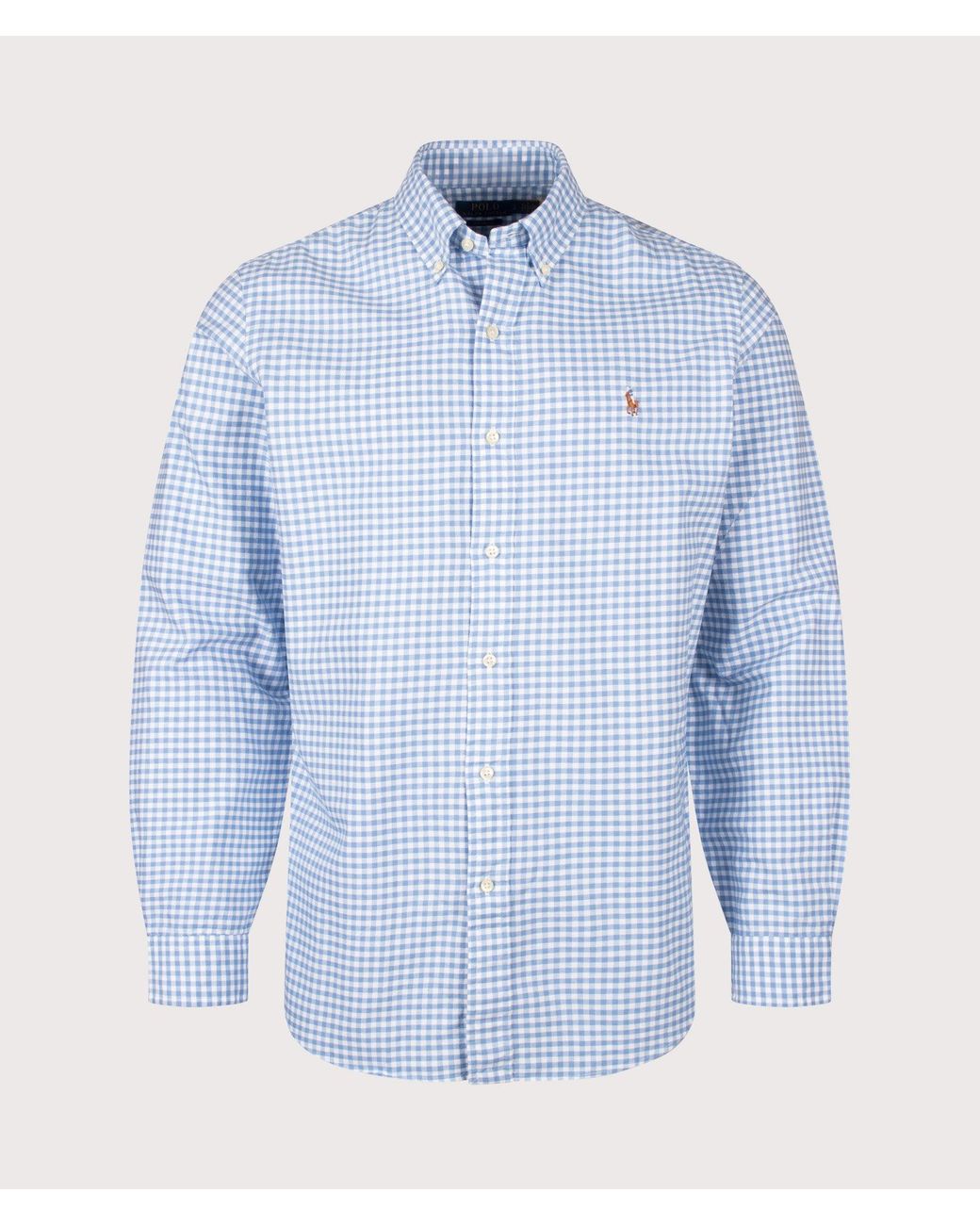 Polo Ralph Lauren Blue Custom Fit Gingham Oxford Shirt for men