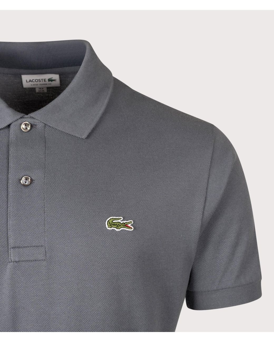 Lacoste Gray Classic Fit L1212 Croc Logo Polo Shirt for men