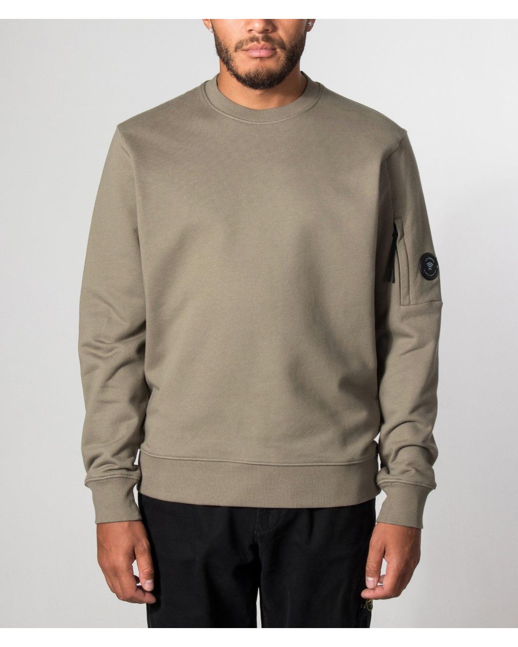 C P Company Natural Diagonal Raised Fleece Crewneck Lens Sweatshirt for men