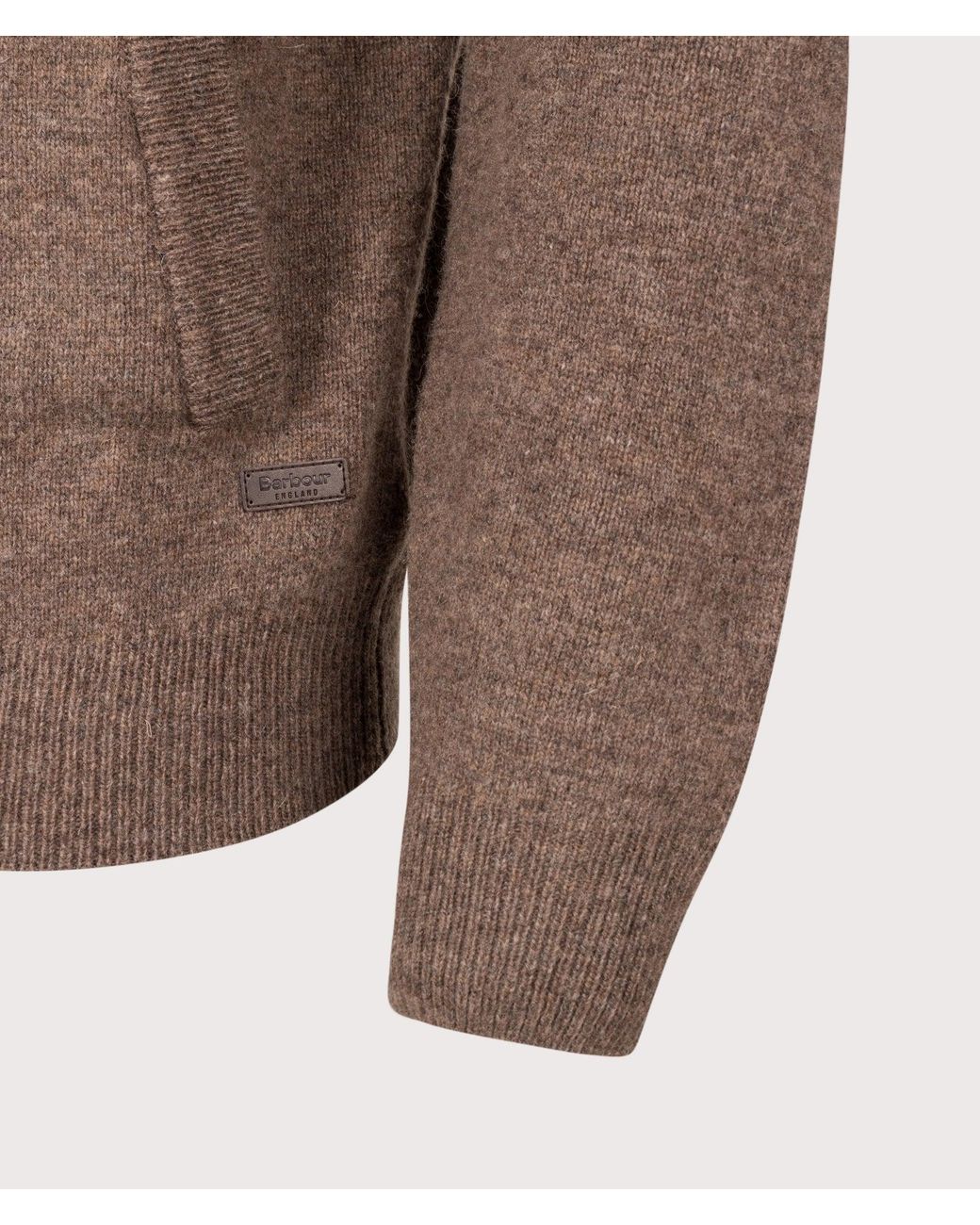 Barbour Brown Essential Patch Zip Through Knitted Jumper for men