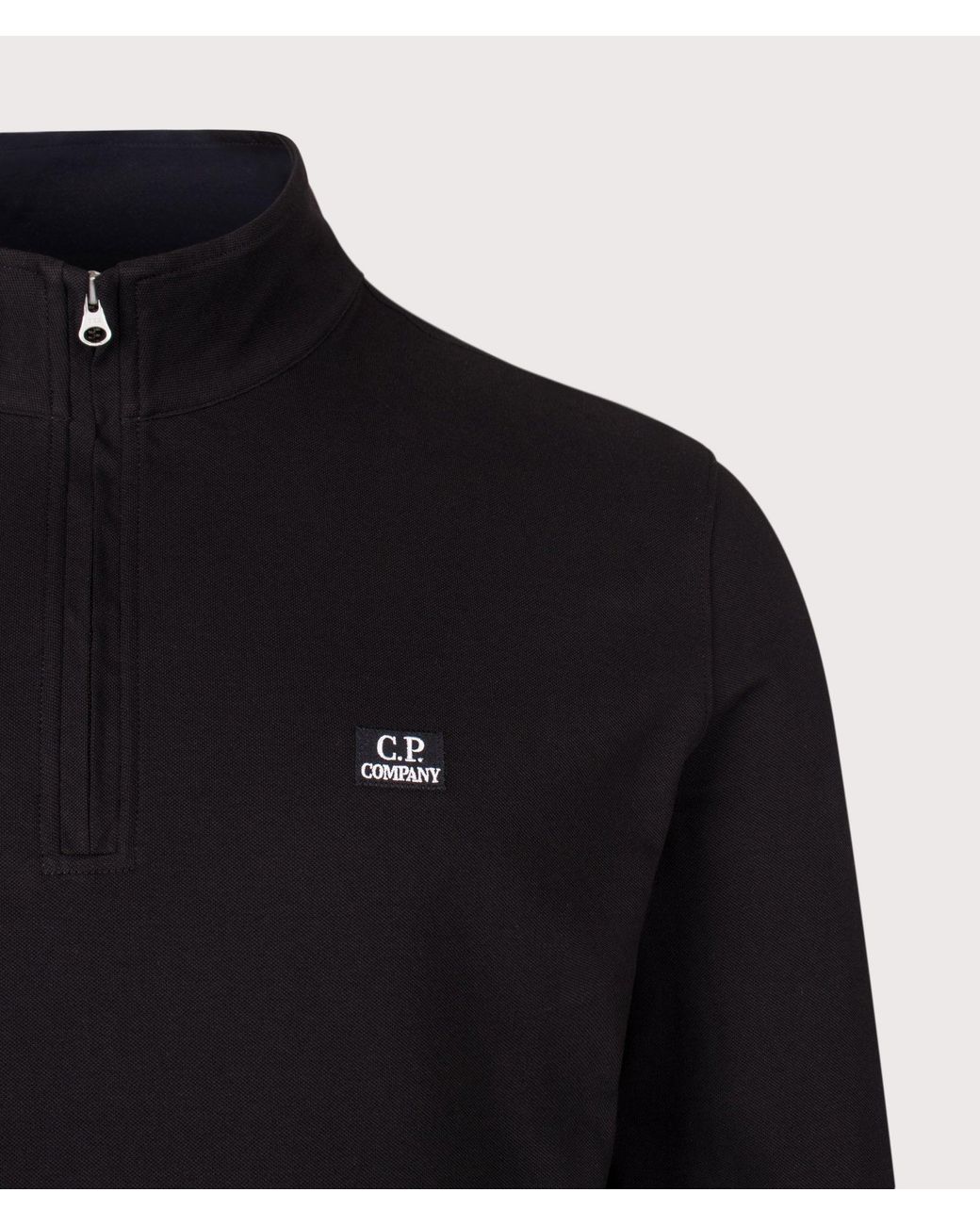 C P Company Black Stretch Piquet Quarter Zip Sweatshirt for men