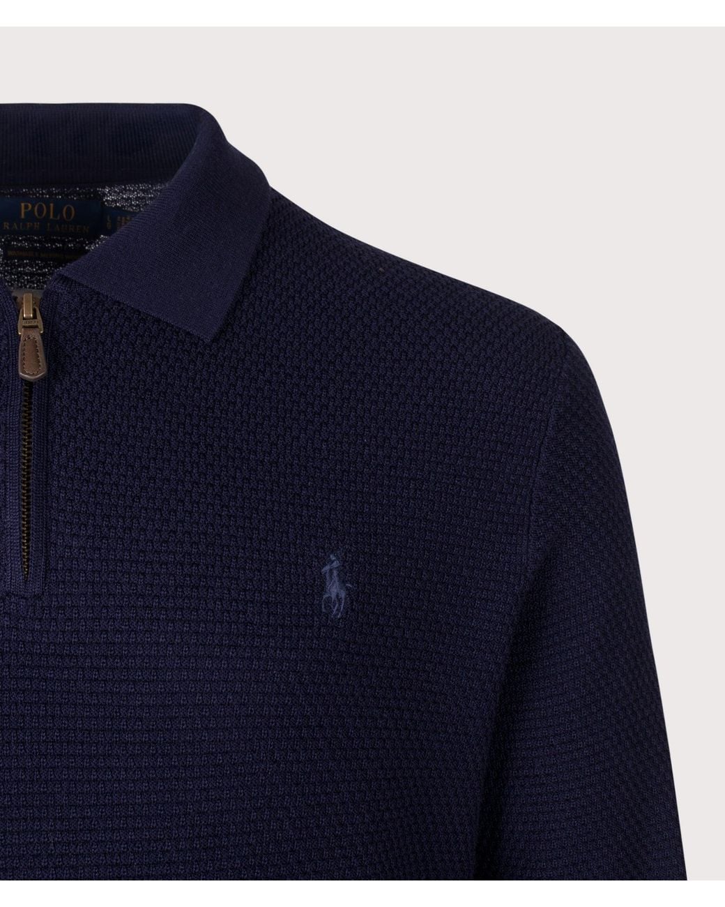 Polo Ralph Lauren Blue Regular Fit Merino Wool Polo Collar Jumper for men