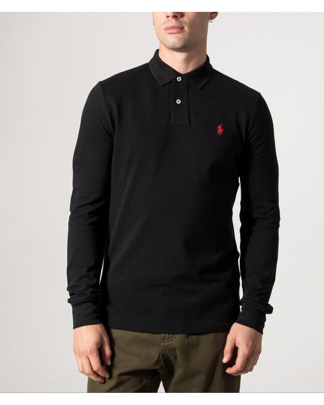 Polo Ralph Lauren Blue Custom Slim Fit Long Sleeve Polo Shirt for men