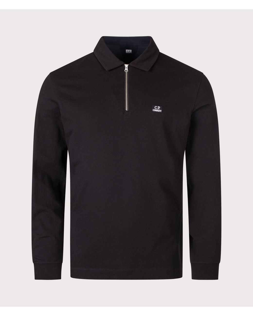 C P Company Blue Long Sleeve Stretch Piquet Zip Polo Shirt for men