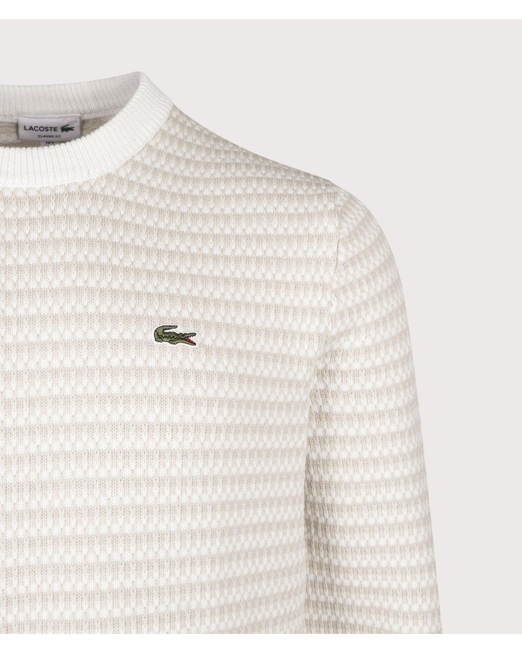 Lacoste White Regular Fit Stripe Knitted Jumper for men
