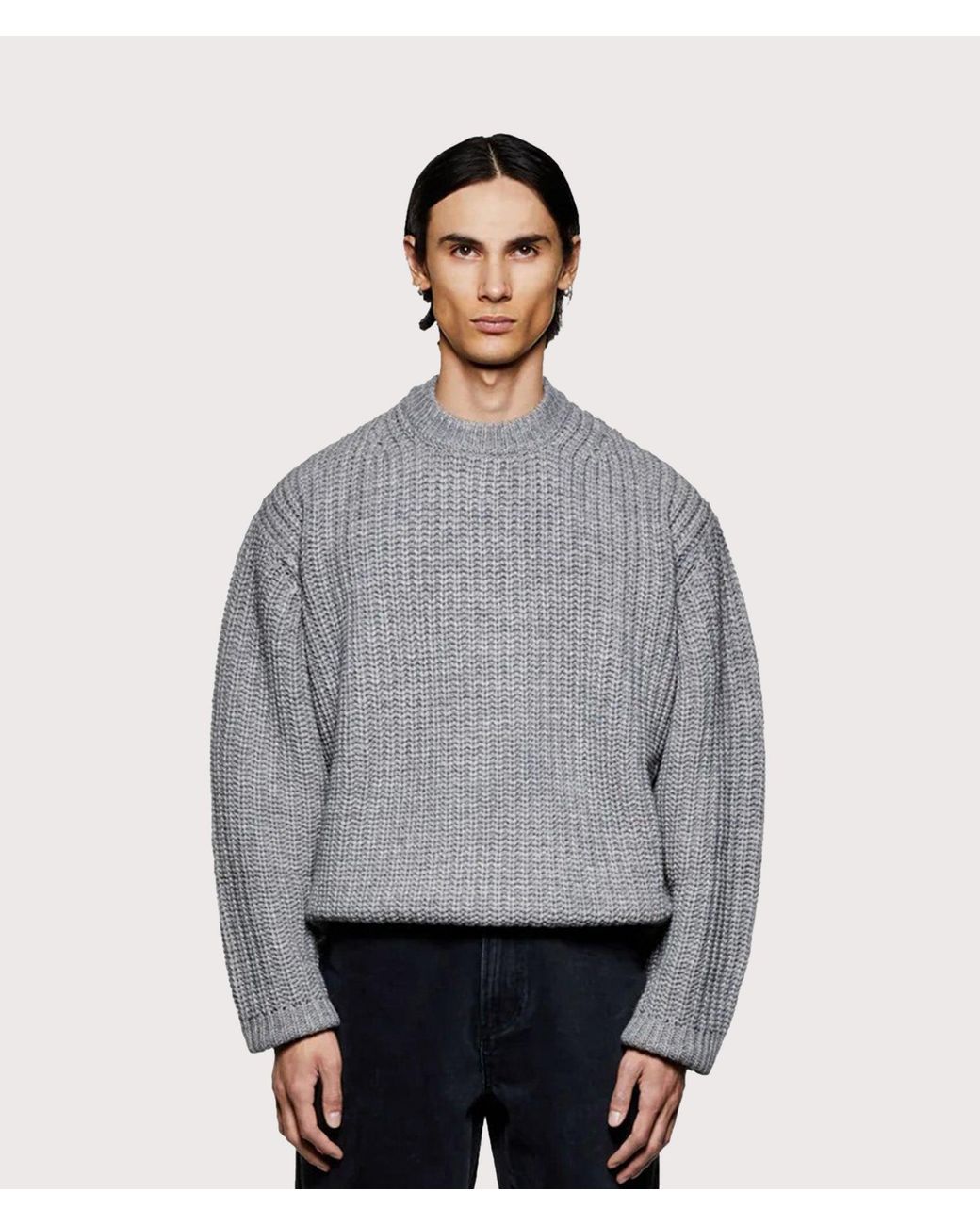 MKI Miyuki-Zoku Gray Oversized Chunky Rib Knit Crewneck Jumper for men