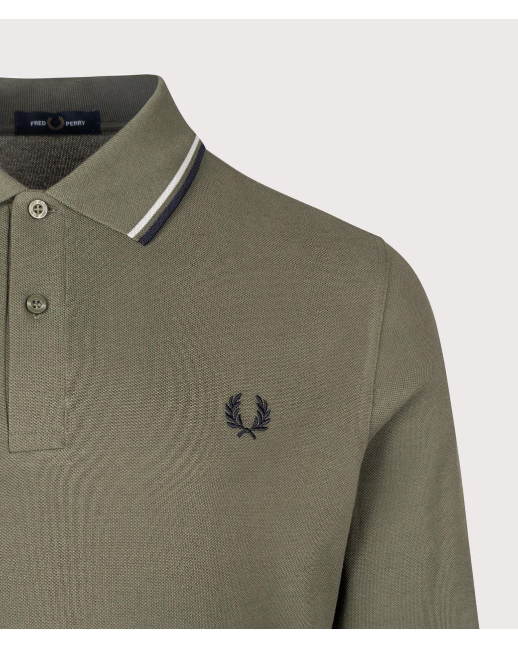 Fred Perry Green Regular Fit Long Sleeve Twin Tipped Polo Shirt for men