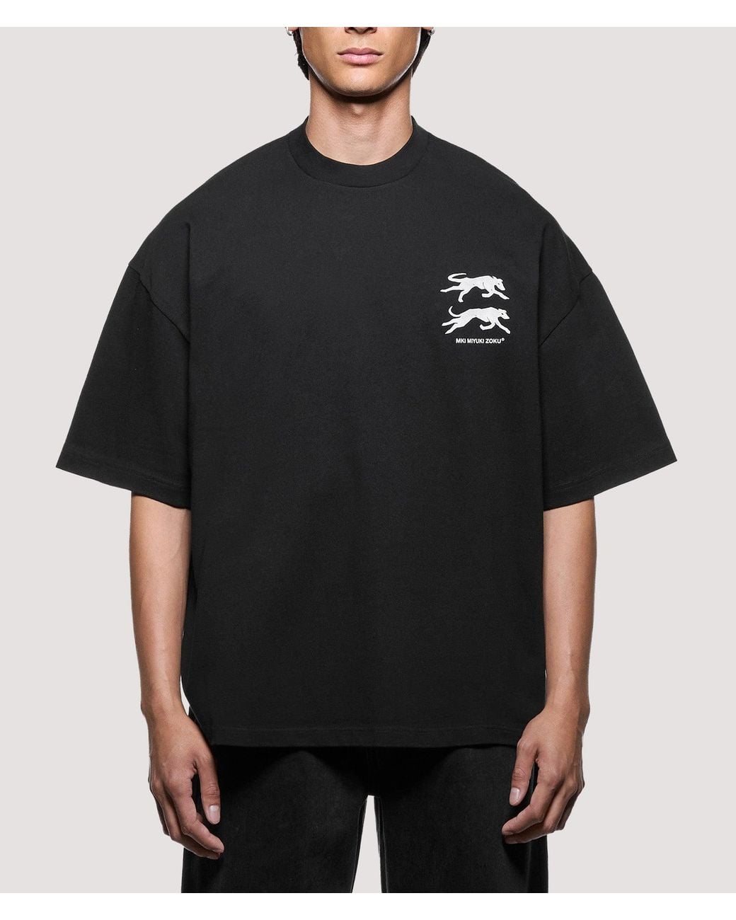 MKI Miyuki-Zoku Black Oversized Box Fit Greyhound T-Shirt for men