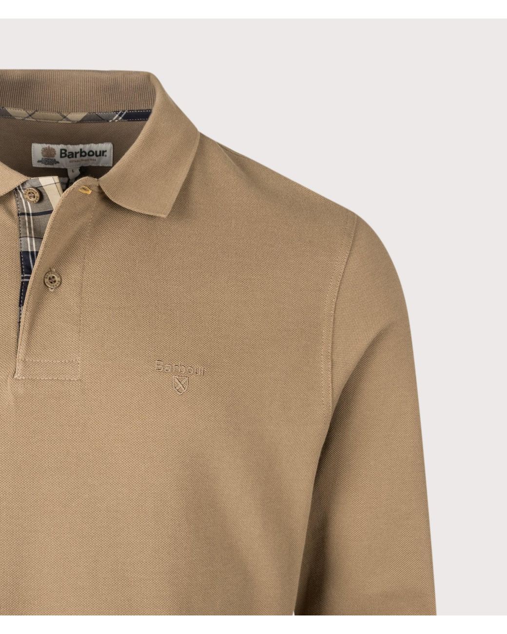 Barbour Natural Regular Fit Essential Long Sleeve Tartan Piqué Polo Shirt for men