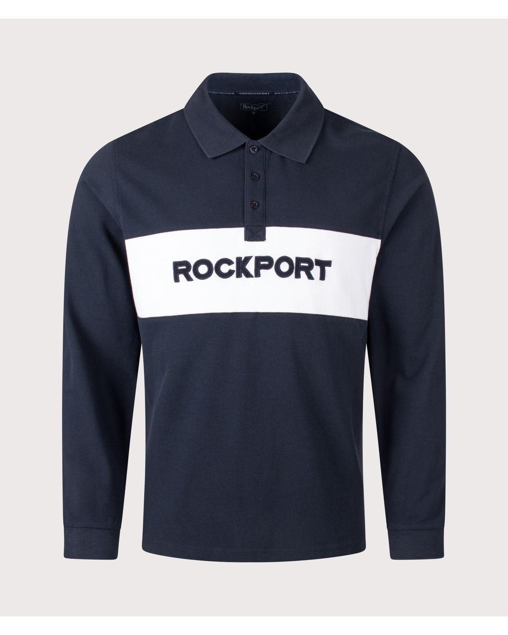 Rockport Blue Relaxed Fit Hill Long Sleeve Panel Polo Shirt for men