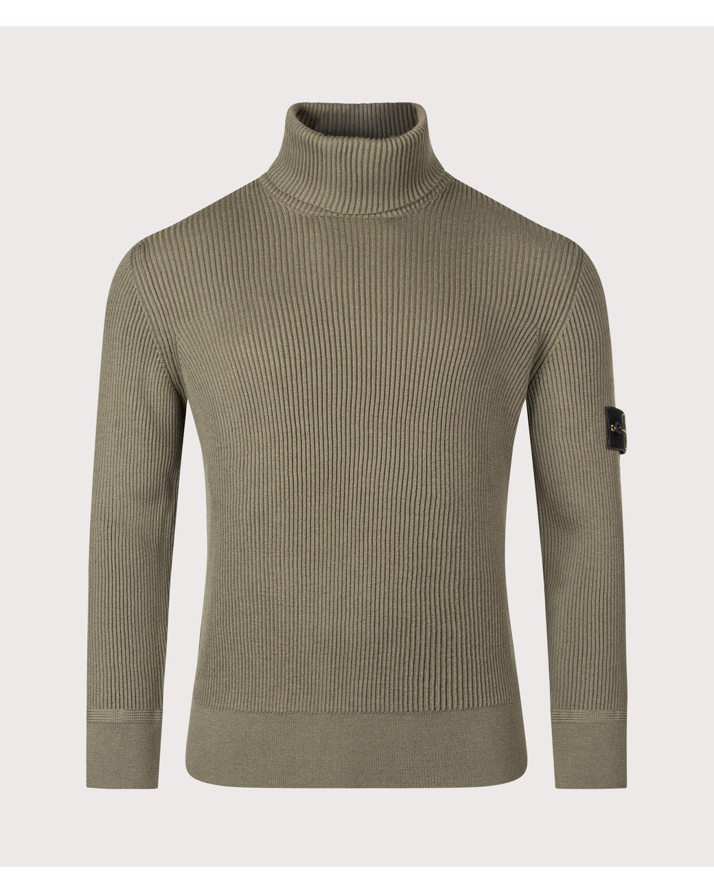 Stone Island Green Full Rib Rws Wool Turtle Neck Jumper for men