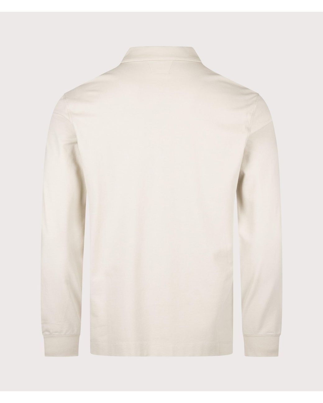 C P Company Natural Long Sleeve Stretch Piquet Zip Polo Shirt for men