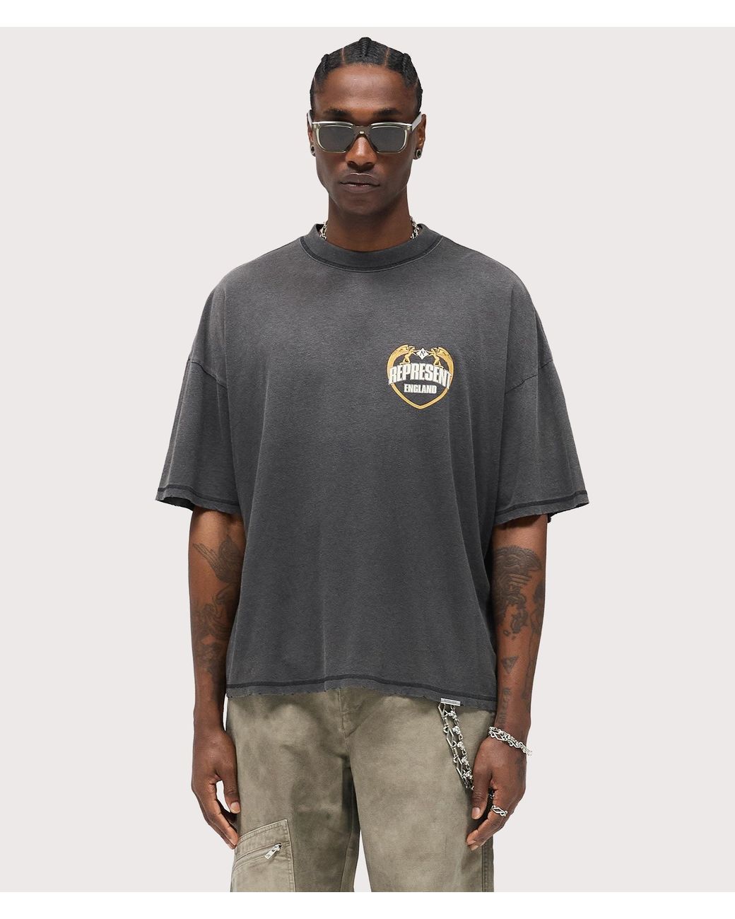Represent Gray Angel Border T-Shirt for men