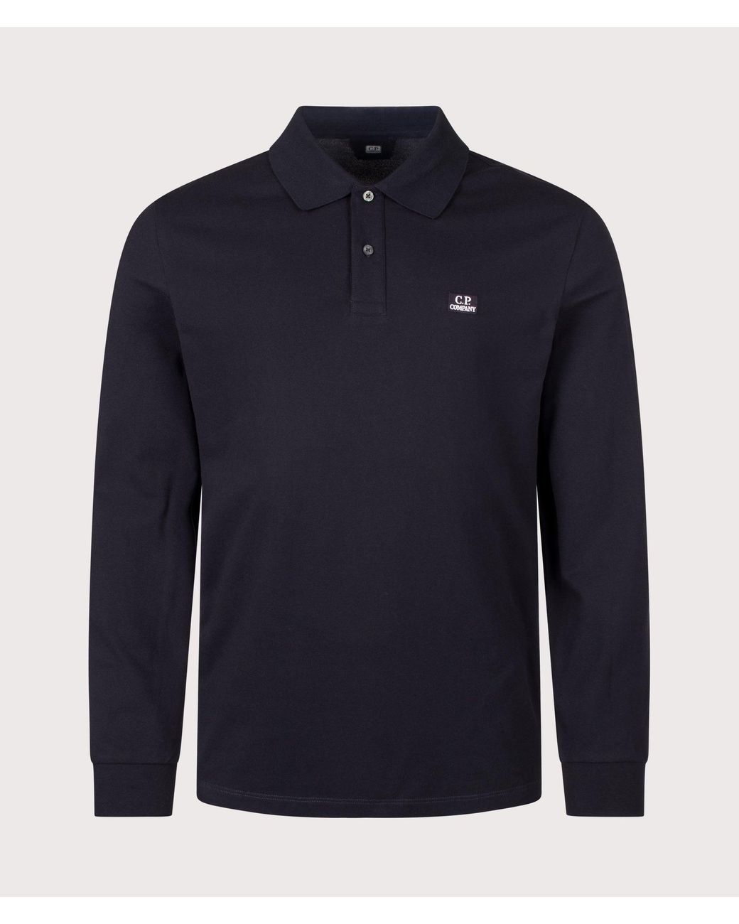 C P Company Blue Long Sleeve Stretch Piquet Logo Polo Shirt for men