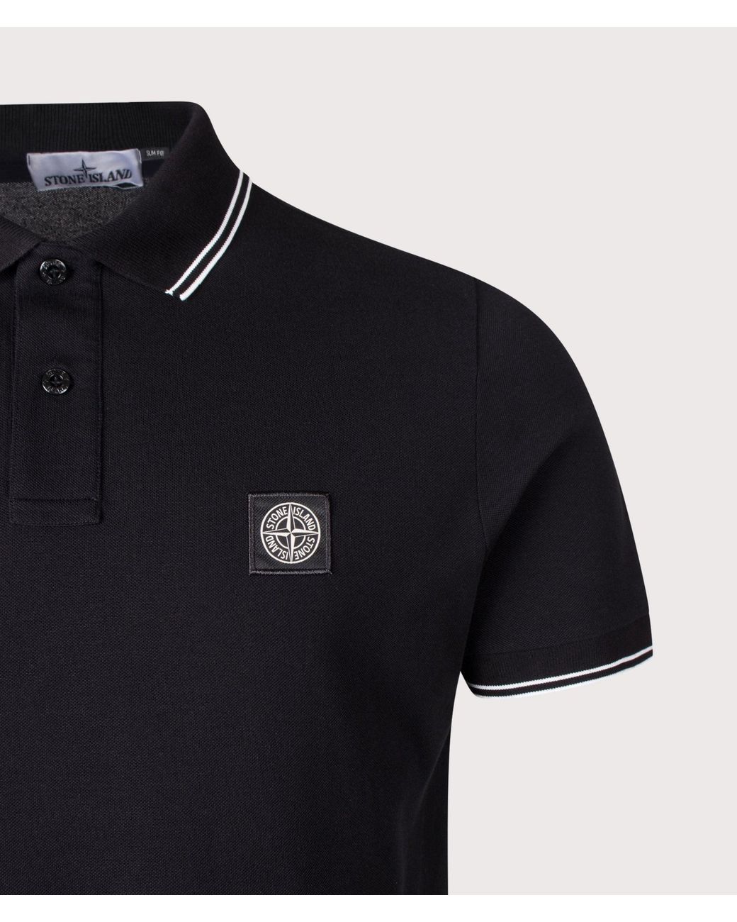 Stone Island Black Slim Fit Organic Cotton Polo Shirt for men