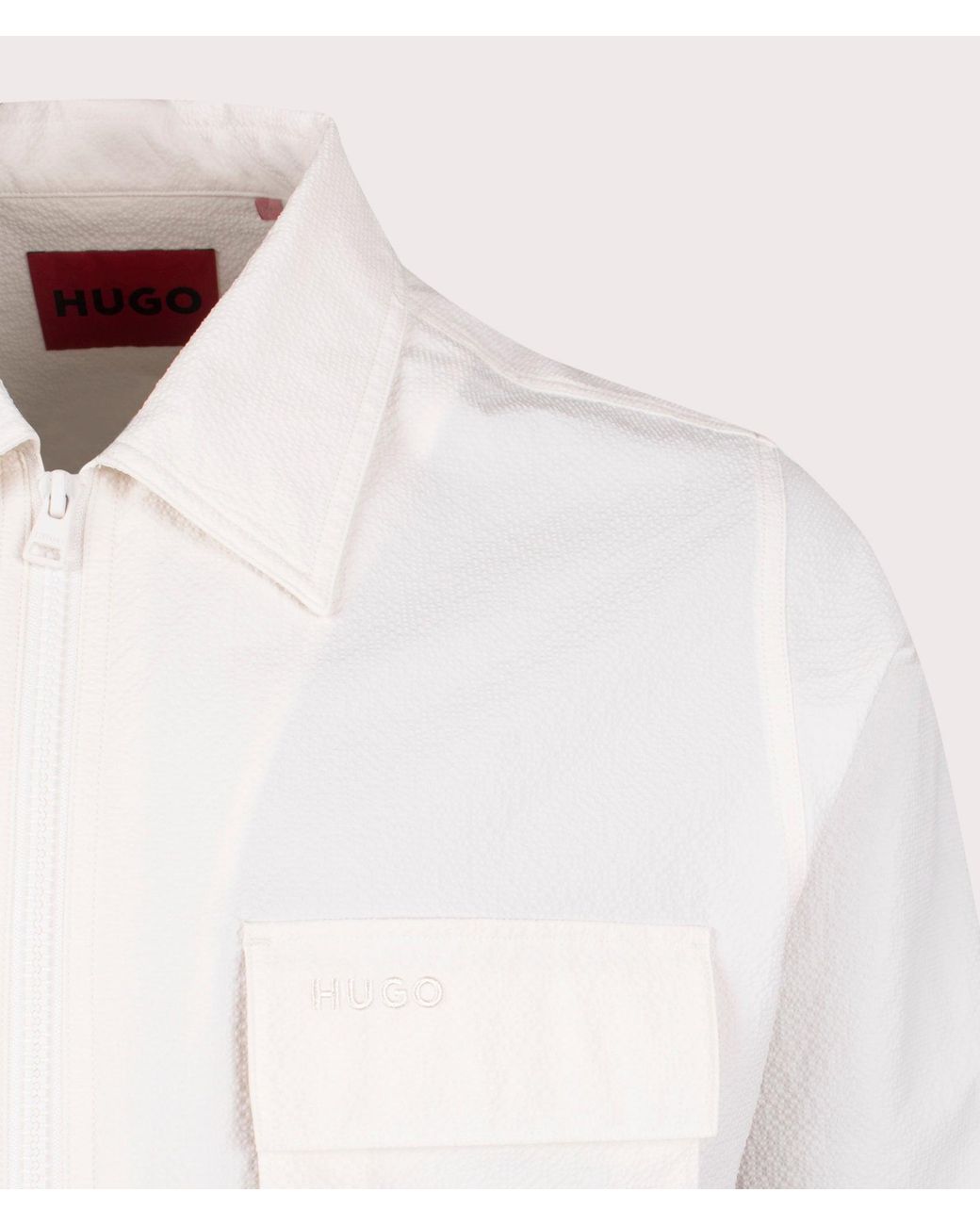 HUGO White Oversized Eselio Zip Overshirt for men