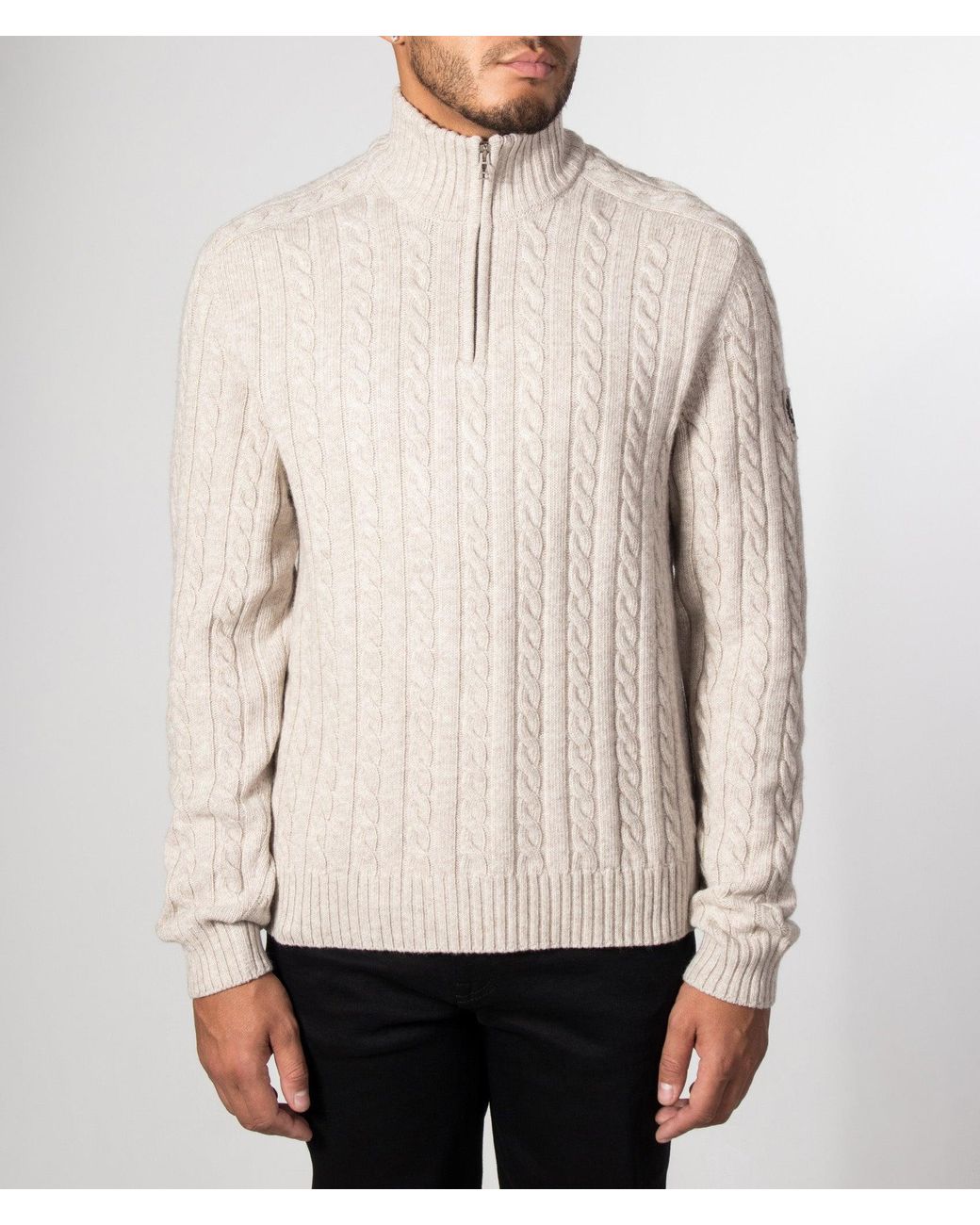Belstaff Natural Regular Fit Westport Quarter Zip Jumper for men