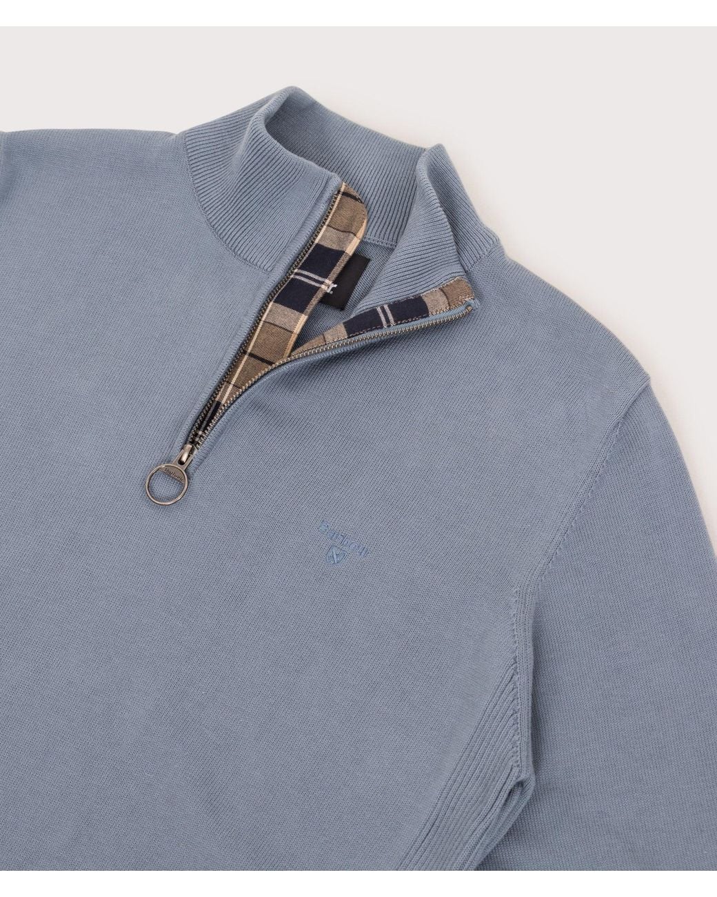 Barbour Blue Regular Fit Quarter Zip Cotton Knitted Jumper for men