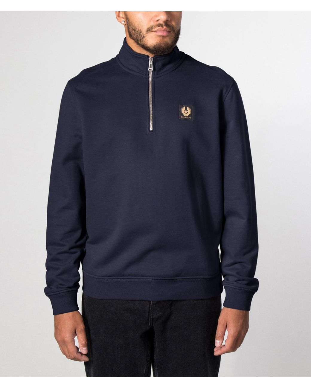 Belstaff Blue Regular Fit Quarter Zip Sweatshirt for men