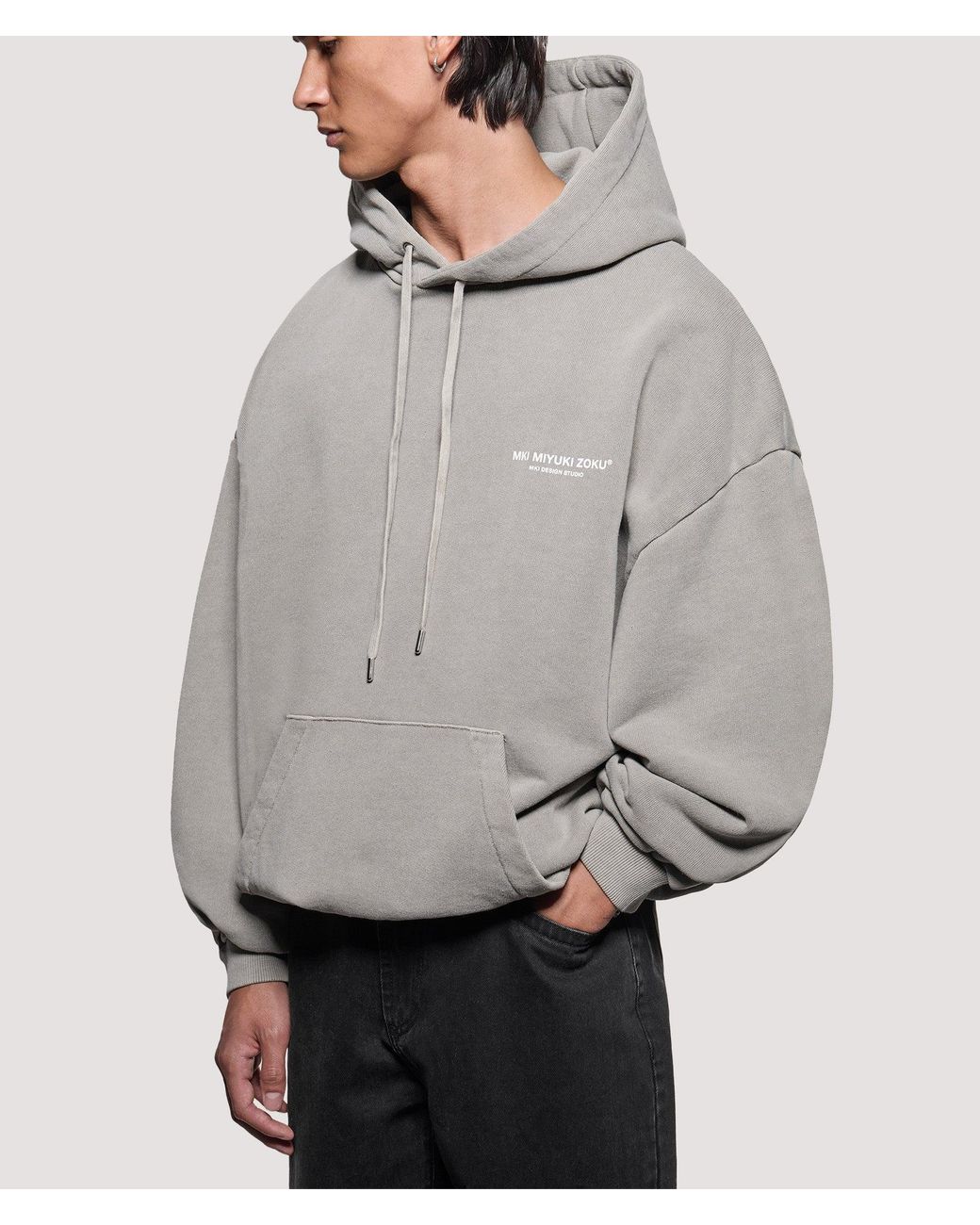 MKI Miyuki-Zoku Gray Oversized Box Fit Design Studio Hoodie for men