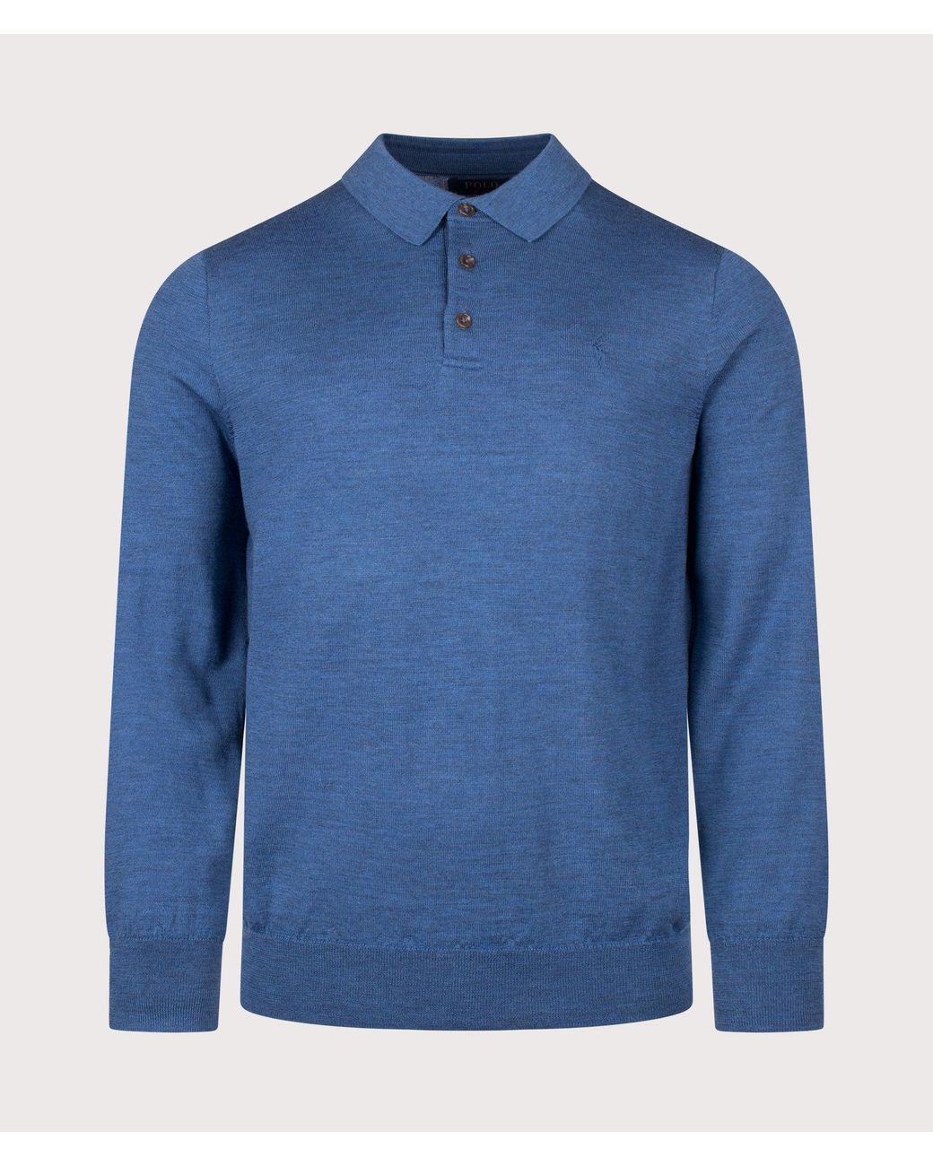 Polo Ralph Lauren Blue Regular Fit Knitted Long Sleeve Polo Shirt for men