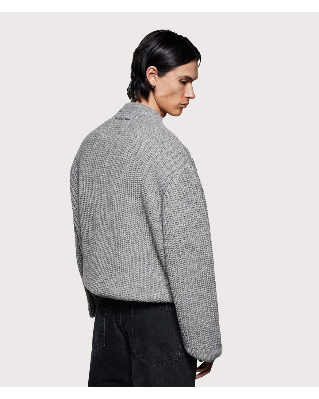MKI Miyuki-Zoku Gray Oversized Chunky Rib Knit Crewneck Jumper for men
