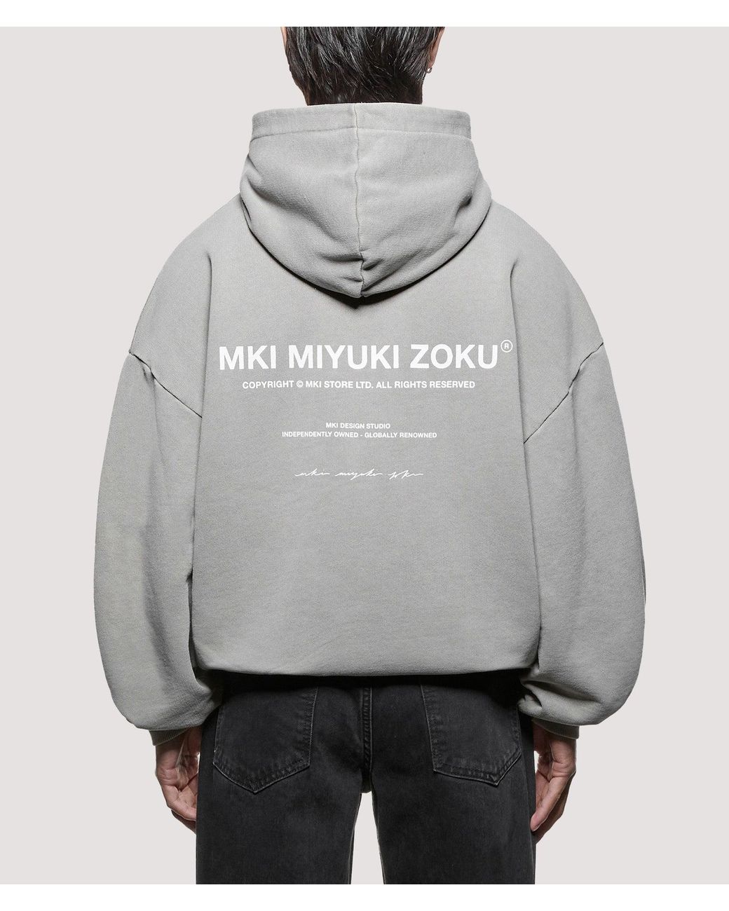 MKI Miyuki-Zoku Gray Oversized Box Fit Design Studio Hoodie for men