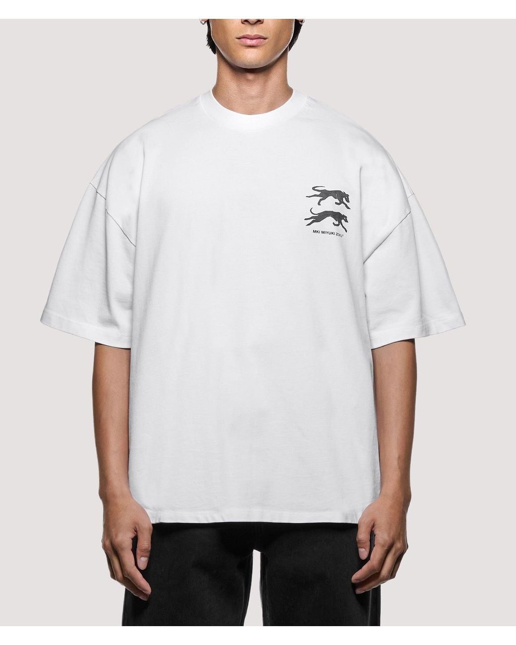 MKI Miyuki-Zoku White Oversized Box Fit Greyhound T-Shirt for men
