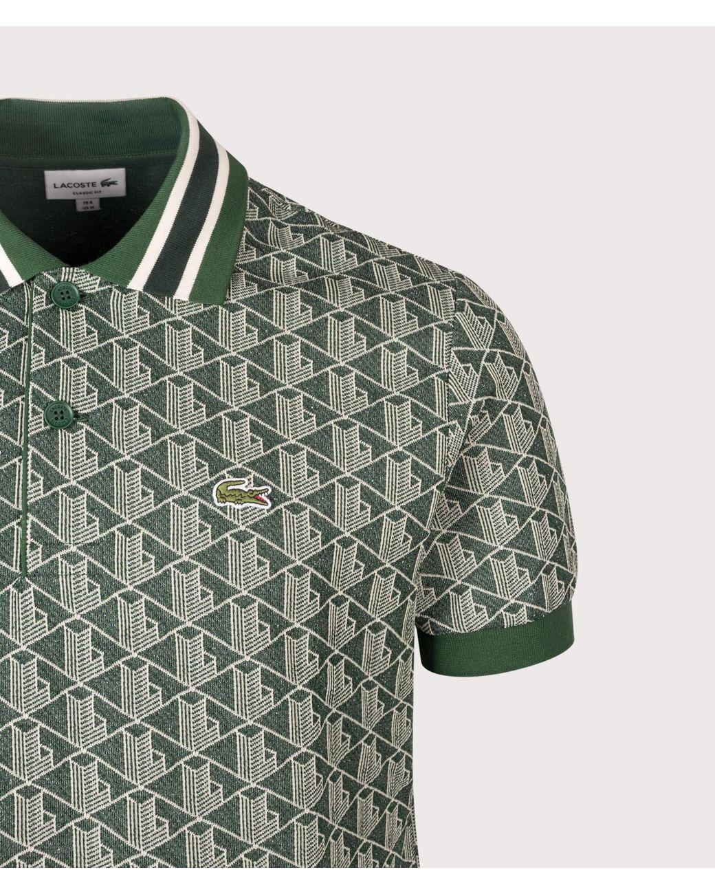 Lacoste Green Regular Fit Monogram Jacquard Polo Shirt for men