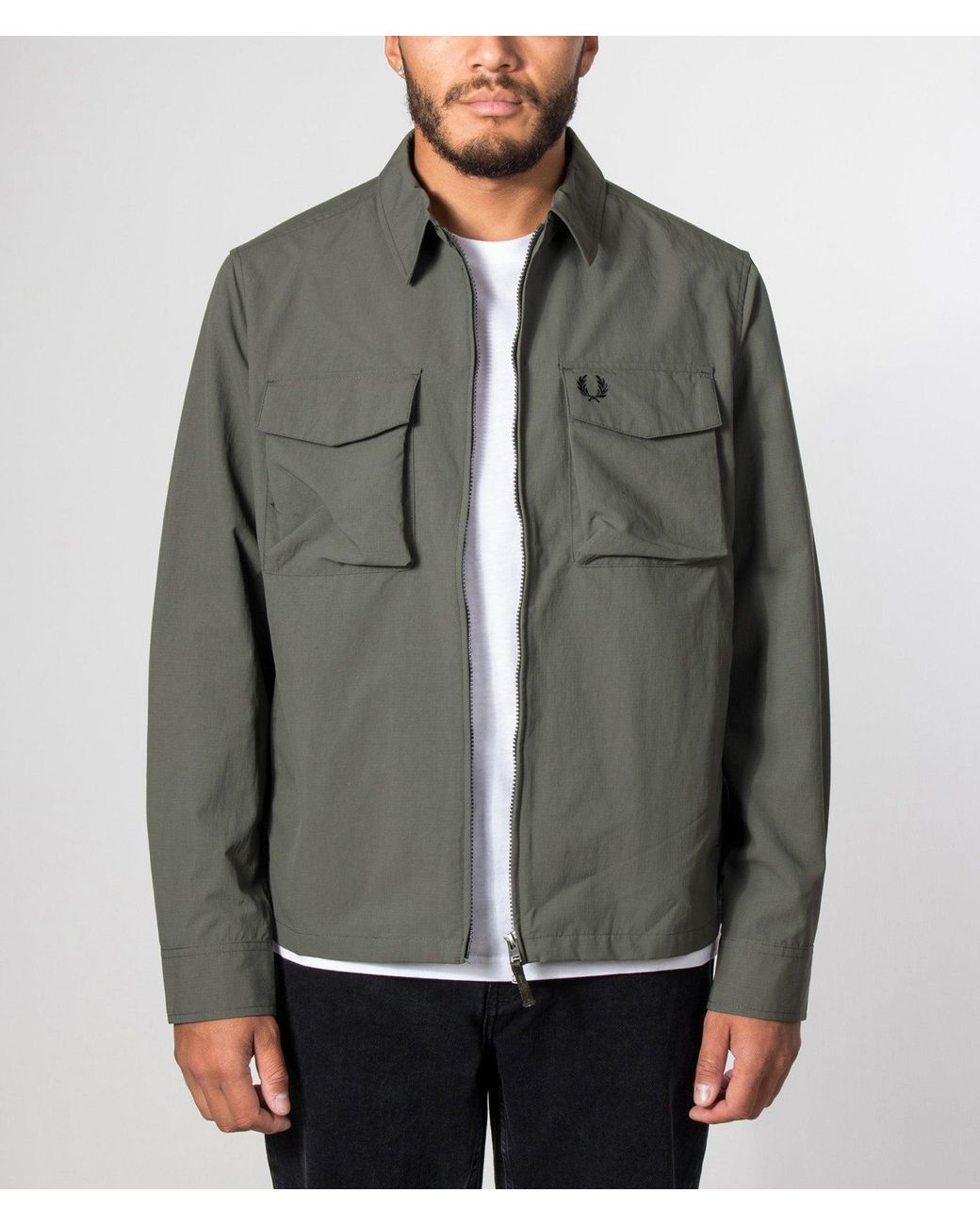 Fred Perry Gray Regular Fit Ripstop Pocket Overshirt for men