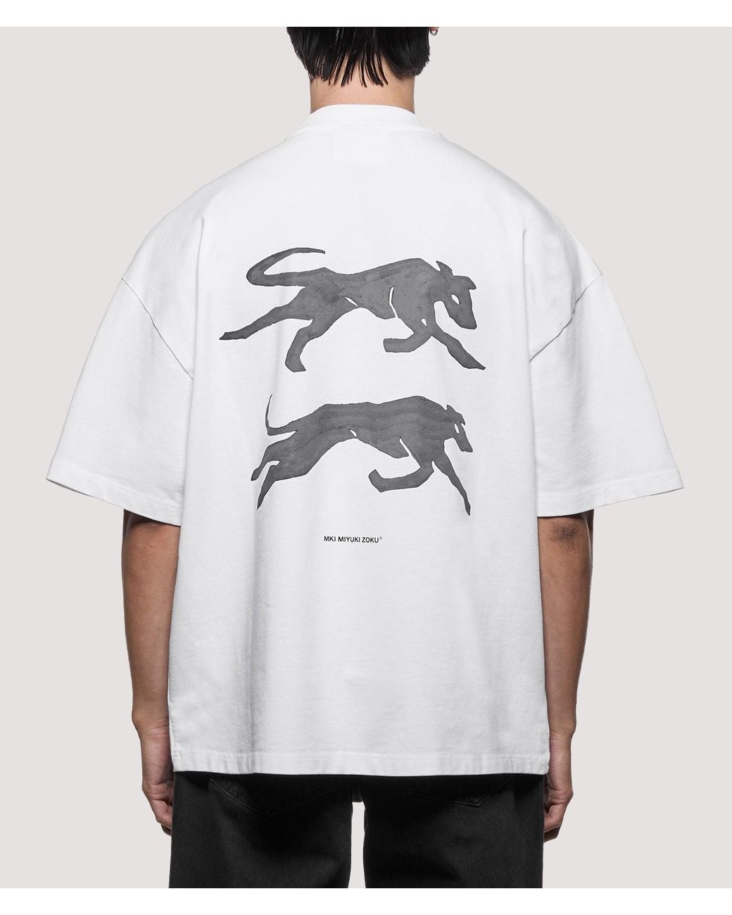 MKI Miyuki-Zoku White Oversized Box Fit Greyhound T-Shirt for men