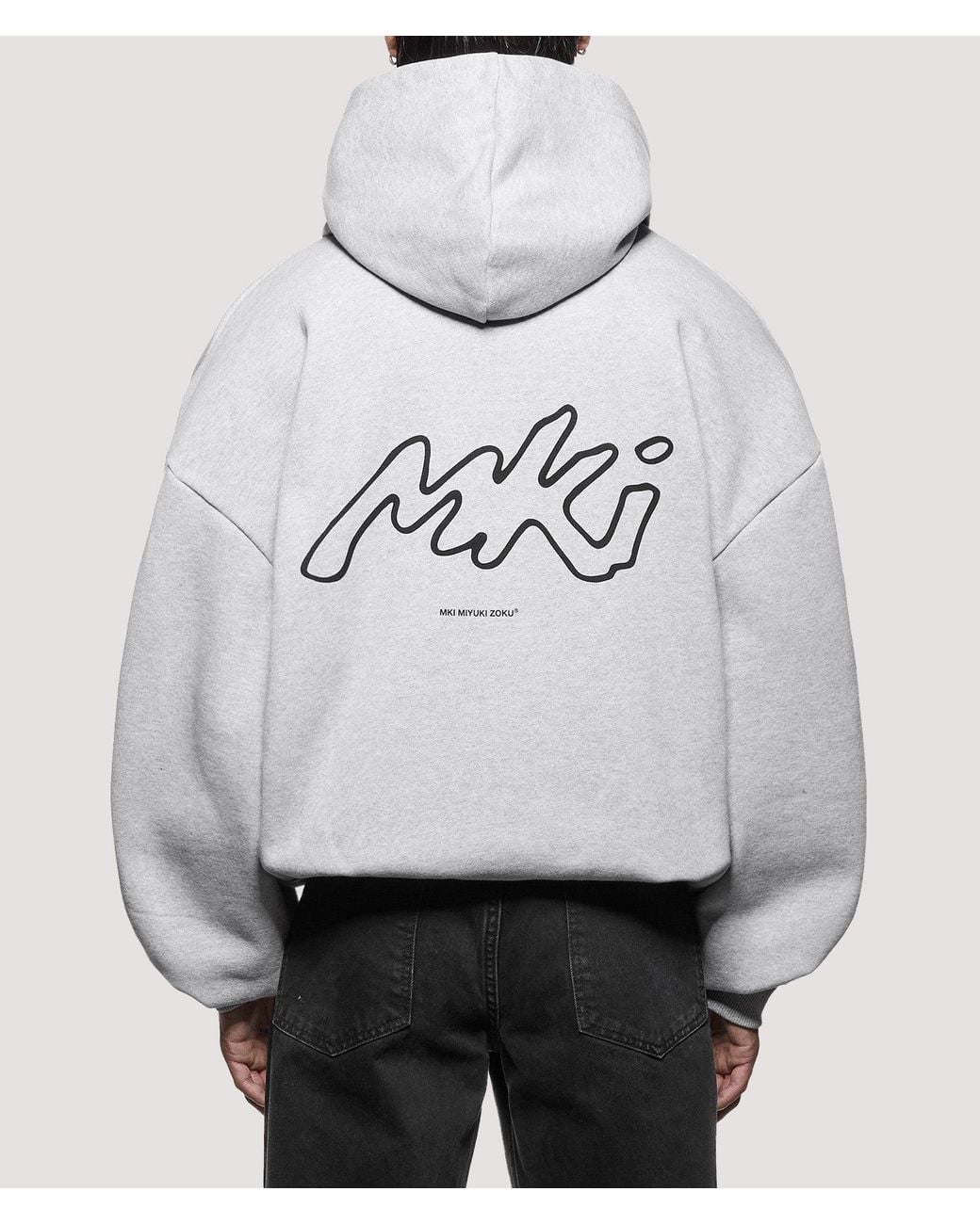 MKI Miyuki-Zoku Gray Oversized Box Fit Ink Line Hoodie for men